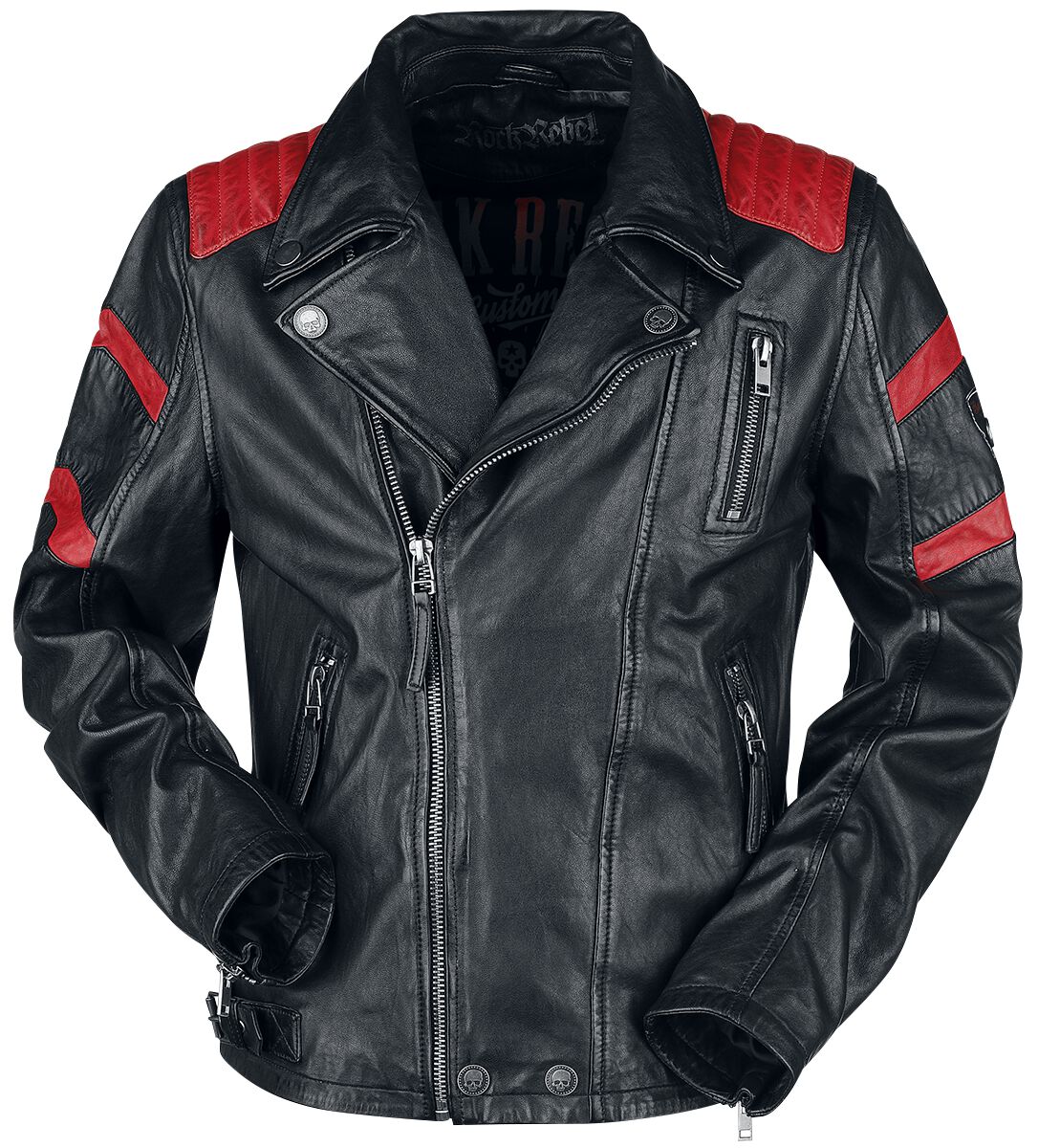 Rock Rebel by EMP - Rock Lederjacke - Schwarz/Rote Biker Lederjacke - S bis 4XL - für Männer - Größe 3XL - schwarz/rot von Rock Rebel by EMP