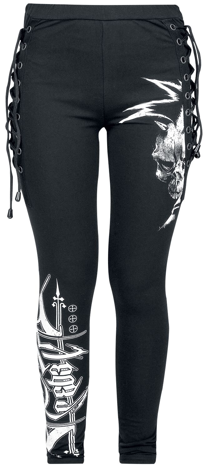 Rock Rebel by EMP - Rock Leggings - Leggings With Skull Print And Lacing - S bis XL - für Damen - Größe L - schwarz von Rock Rebel by EMP