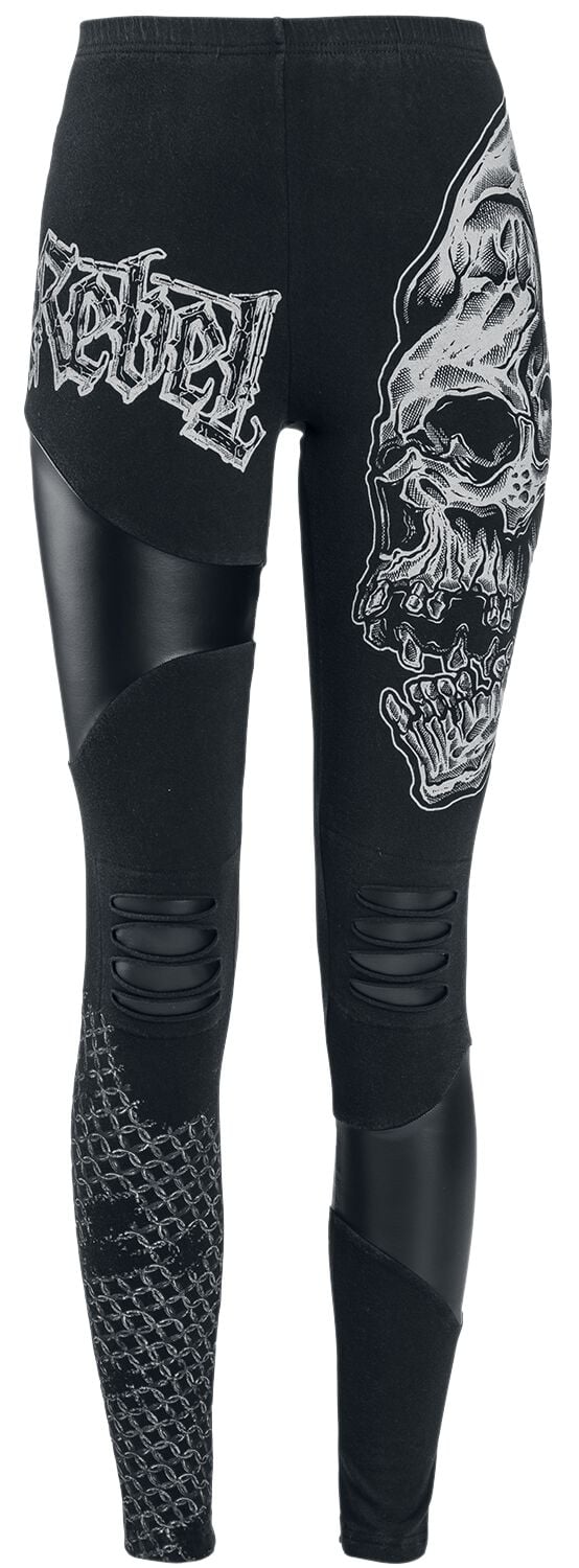 Rock Rebel by EMP - Rock Leggings - Rockige Leggings mit Prints, Cut-Outs und Kunstledereinsätzen - S bis 5XL - für Damen - Größe 3XL - schwarz/weiß von Rock Rebel by EMP