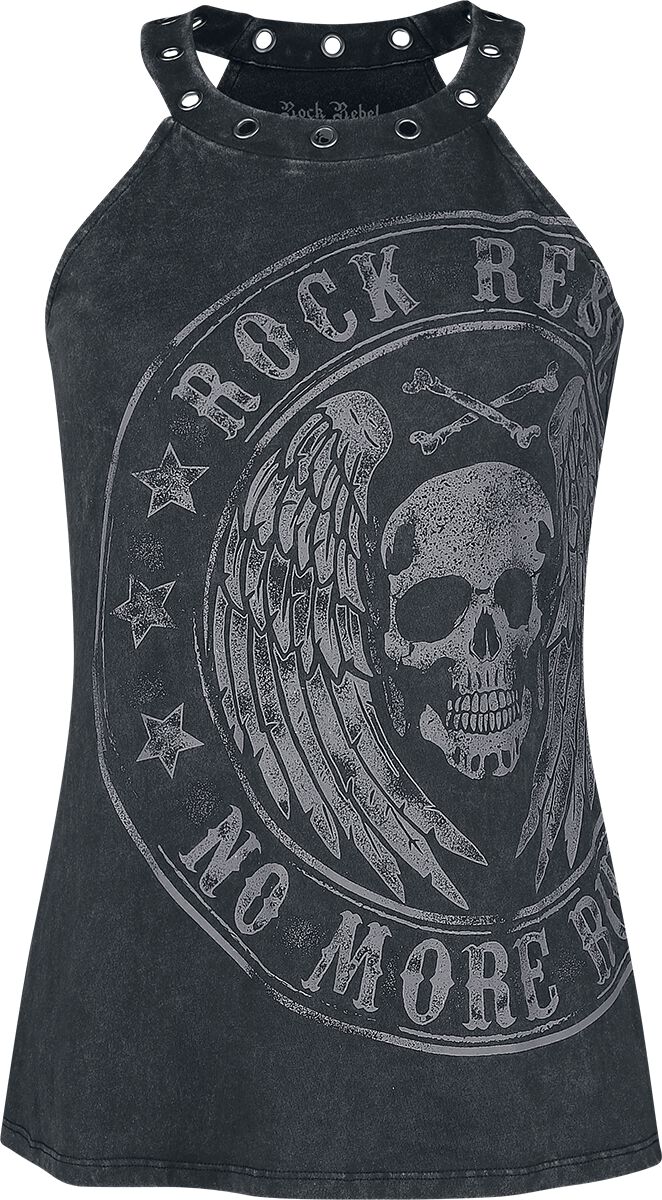 Rock Rebel by EMP - Rock Neckholder - Top mit Print und Ösen Rock Rebel - S bis XXL - für Damen - Größe S - schwarz von Rock Rebel by EMP