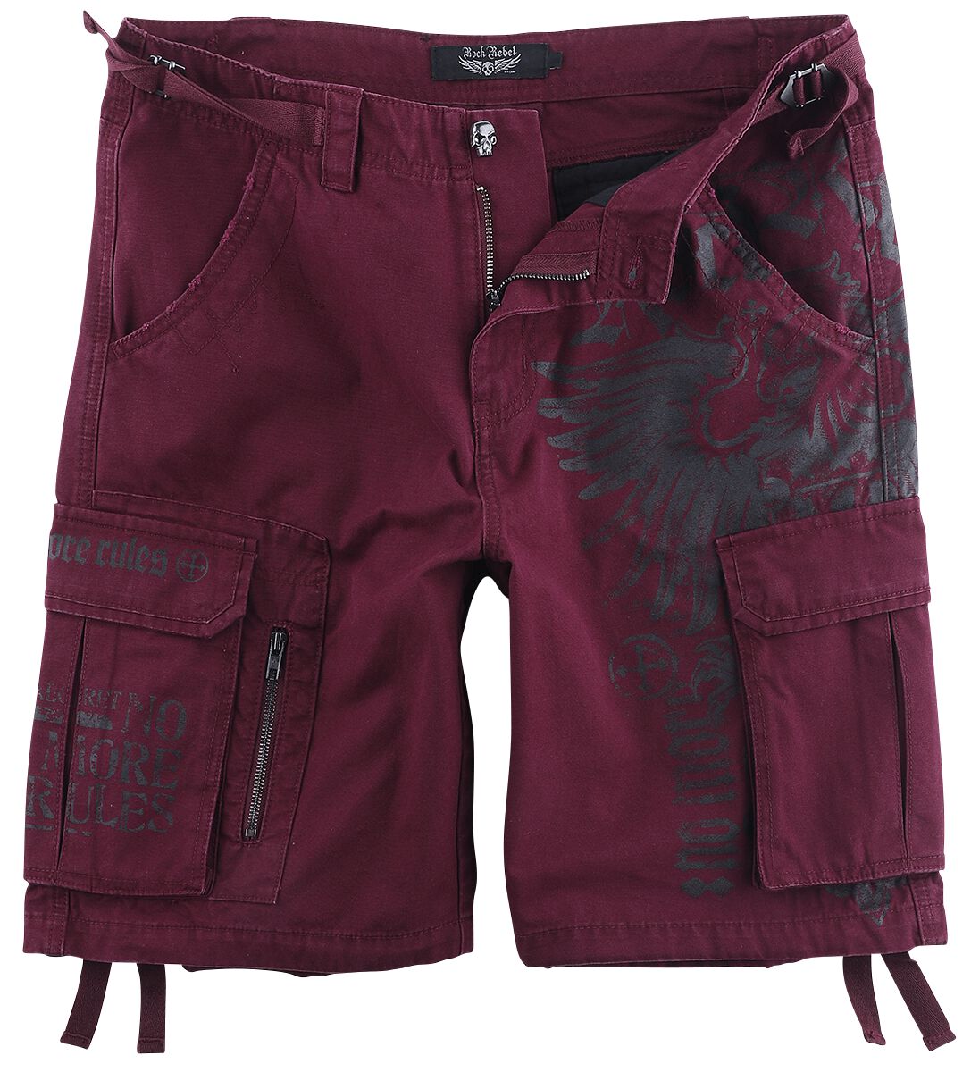 Rock Rebel by EMP - Rock Short - Dunkelrote Shorts mit Prints - S bis XXL - für Männer - Größe L - bordeaux von Rock Rebel by EMP