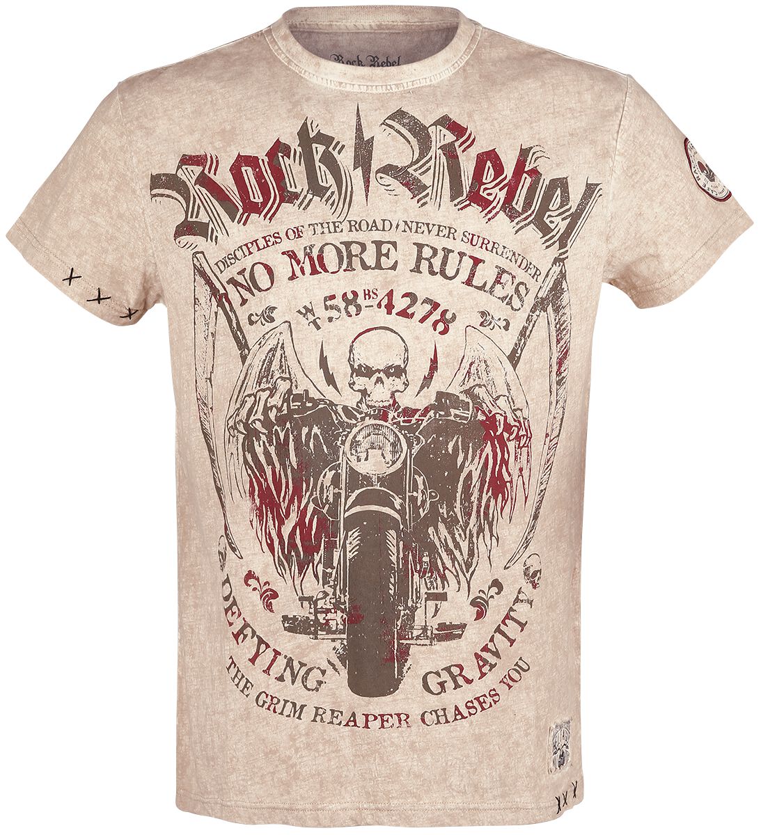 Rock Rebel by EMP - Rock T-Shirt - Beiges T-Shirt mit Rundhalsausschnitt und Print - M bis 5XL - für Männer - Größe 4XL - beige von Rock Rebel by EMP