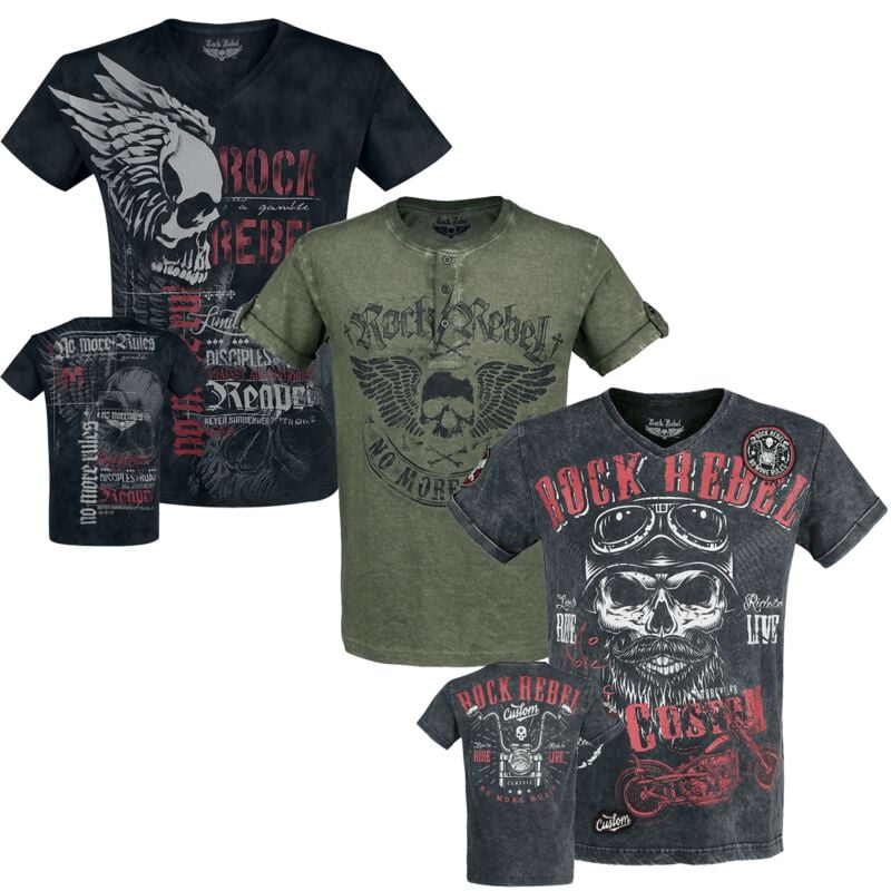 Rock Rebel by EMP - Rock T-Shirt - T-Shirt Male - Bundle - M - für Männer - Größe M - multicolor von Rock Rebel by EMP