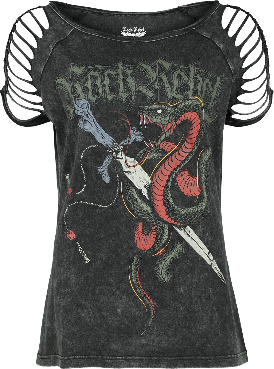 Rock Rebel by EMP - Rock T-Shirt - T-Shirt With Old Skool Print - S bis XXL - für Damen - Größe XXL - grau von Rock Rebel by EMP