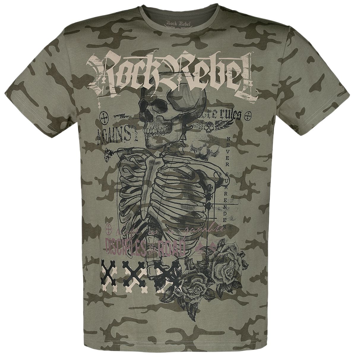 Rock Rebel by EMP - Rock T-Shirt - T-Shirt mit Skull Print & Schriftzügen - S bis L - für Männer - Größe M - oliv von Rock Rebel by EMP