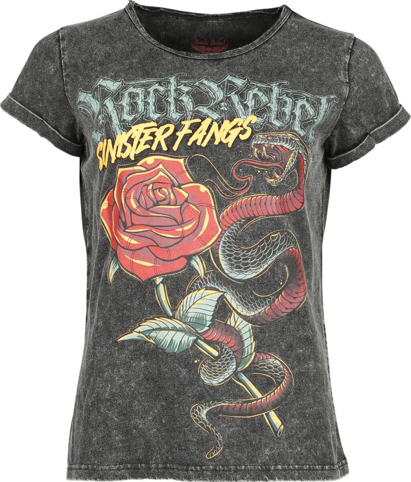 Rock Rebel by EMP - Rock T-Shirt - T-Shirt with Old School Snake and Puff Print - S bis XXL - für Damen - Größe L - grau von Rock Rebel by EMP