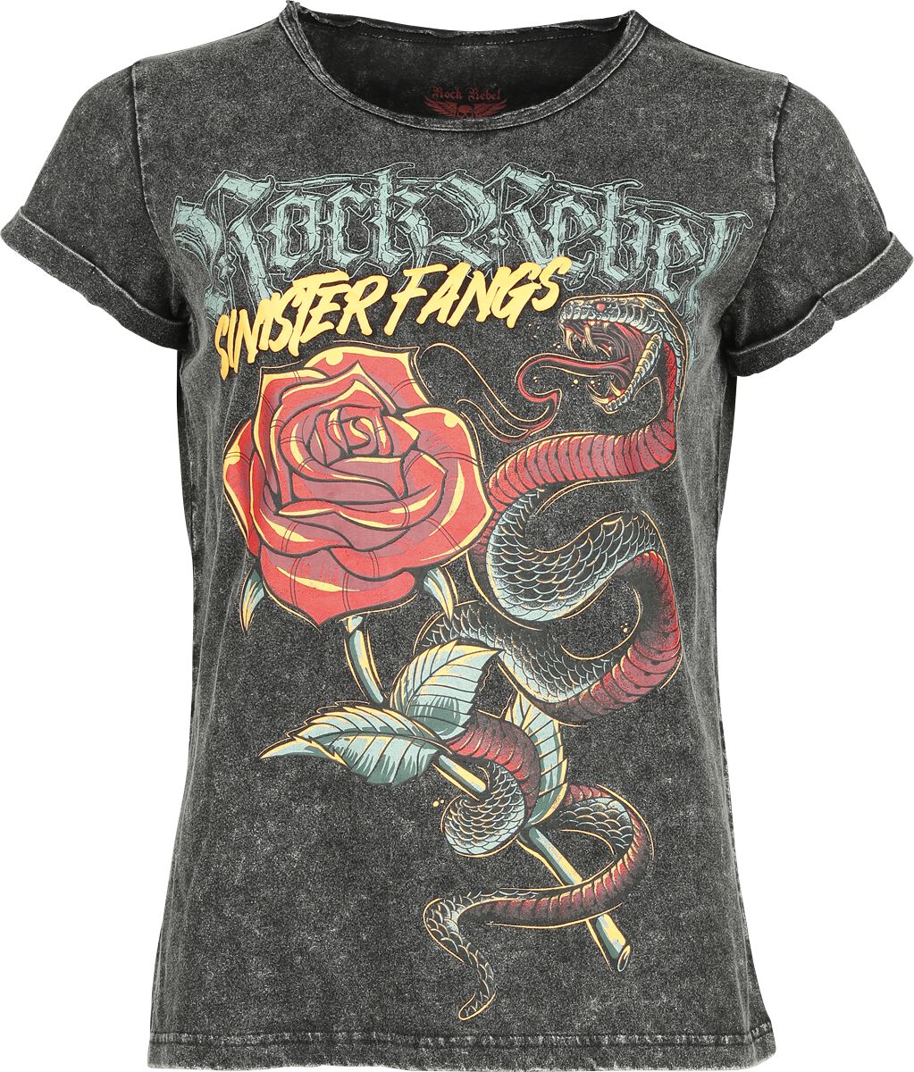 Rock Rebel by EMP - Rock T-Shirt - T-Shirt with Old School Snake and Puff Print - S bis XXL - für Damen - Größe XL - grau von Rock Rebel by EMP