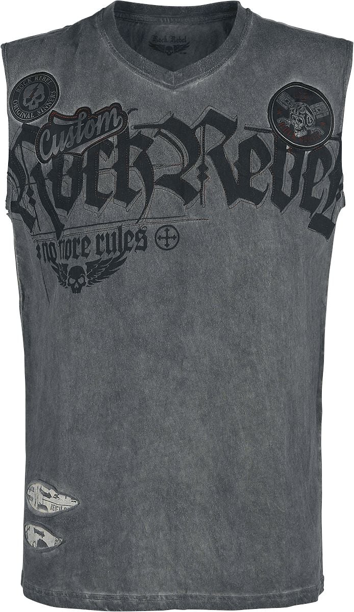 Rock Rebel by EMP - Rock Tank-Top - Graues Tank-Top mit Waschung und Print - S - für Männer - Größe S - grau von Rock Rebel by EMP