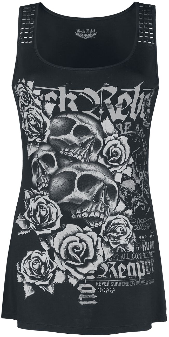 Rock Rebel by EMP - Rock Top - Top mit Frontprint und Nietendetails - XS bis XXL - für Damen - Größe XS - schwarz von Rock Rebel by EMP