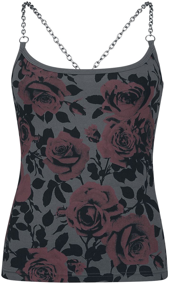 Rock Rebel by EMP - Rock Top - Top mit Kettenträgern und Rosenprint - S bis XXL - für Damen - Größe L - grau von Rock Rebel by EMP