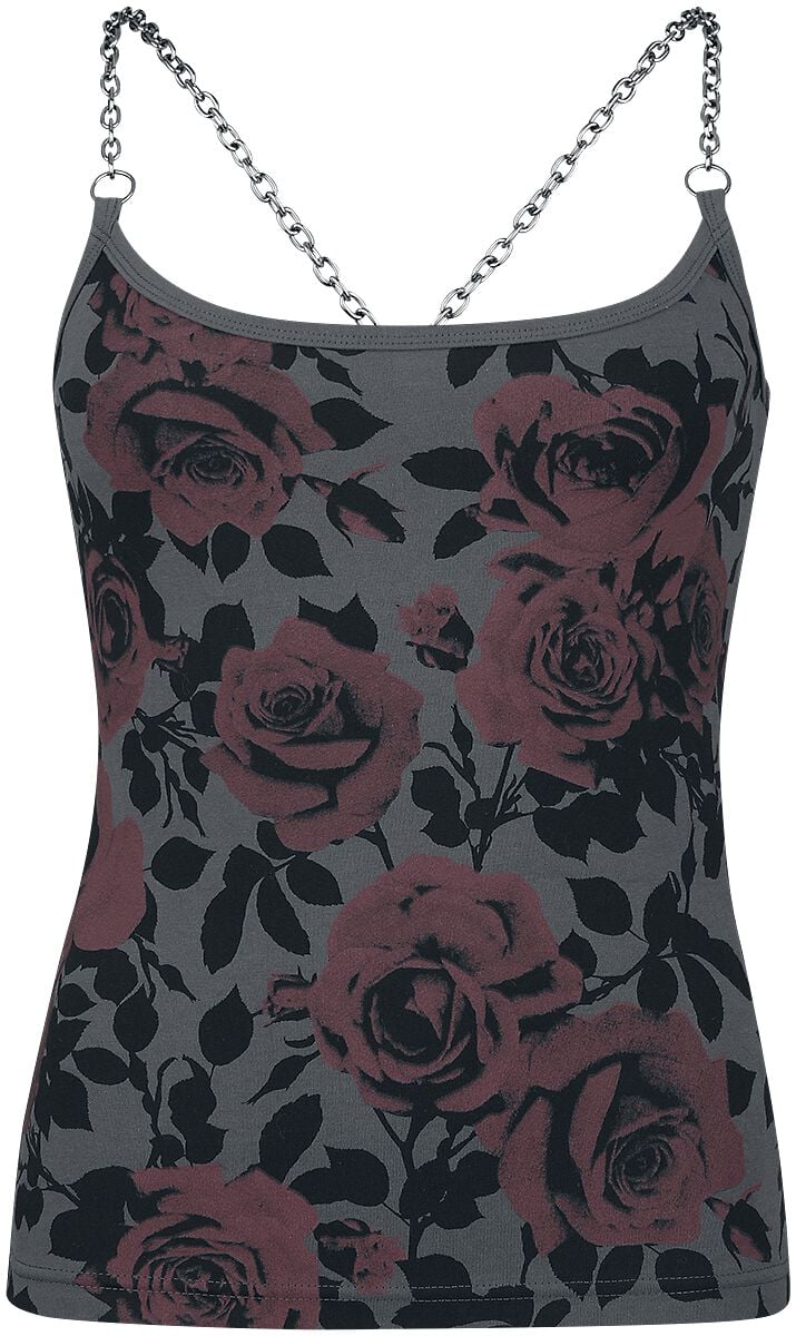 Rock Rebel by EMP - Rock Top - Top mit Kettenträgern und Rosenprint - S bis XXL - für Damen - Größe XXL - grau von Rock Rebel by EMP