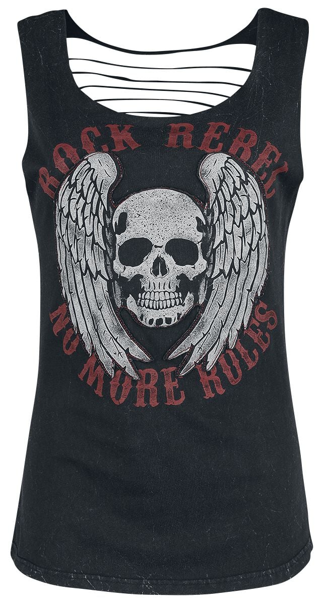 Rock Rebel by EMP - Rock Top - schwarzes Top mit Cut-Outs und Print - S bis XXL - für Damen - Größe XL - schwarz von Rock Rebel by EMP