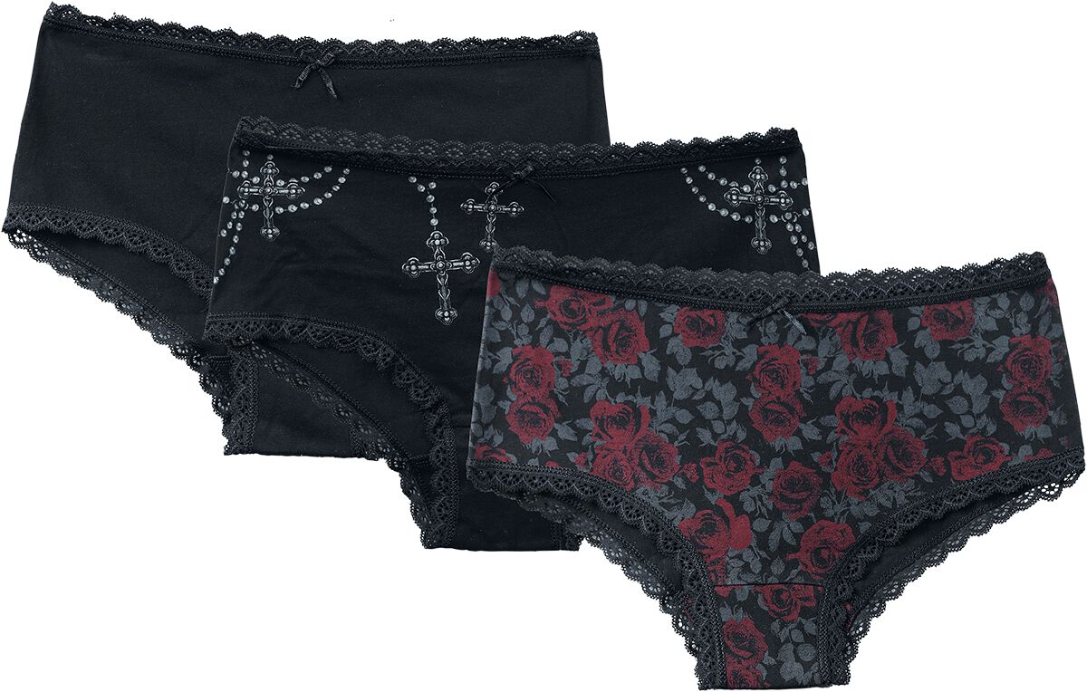 Rock Rebel by EMP - Rock Wäsche-Set - Panty-Set with Roses and Cross - S bis XXL - für Damen - Größe L - schwarz von Rock Rebel by EMP