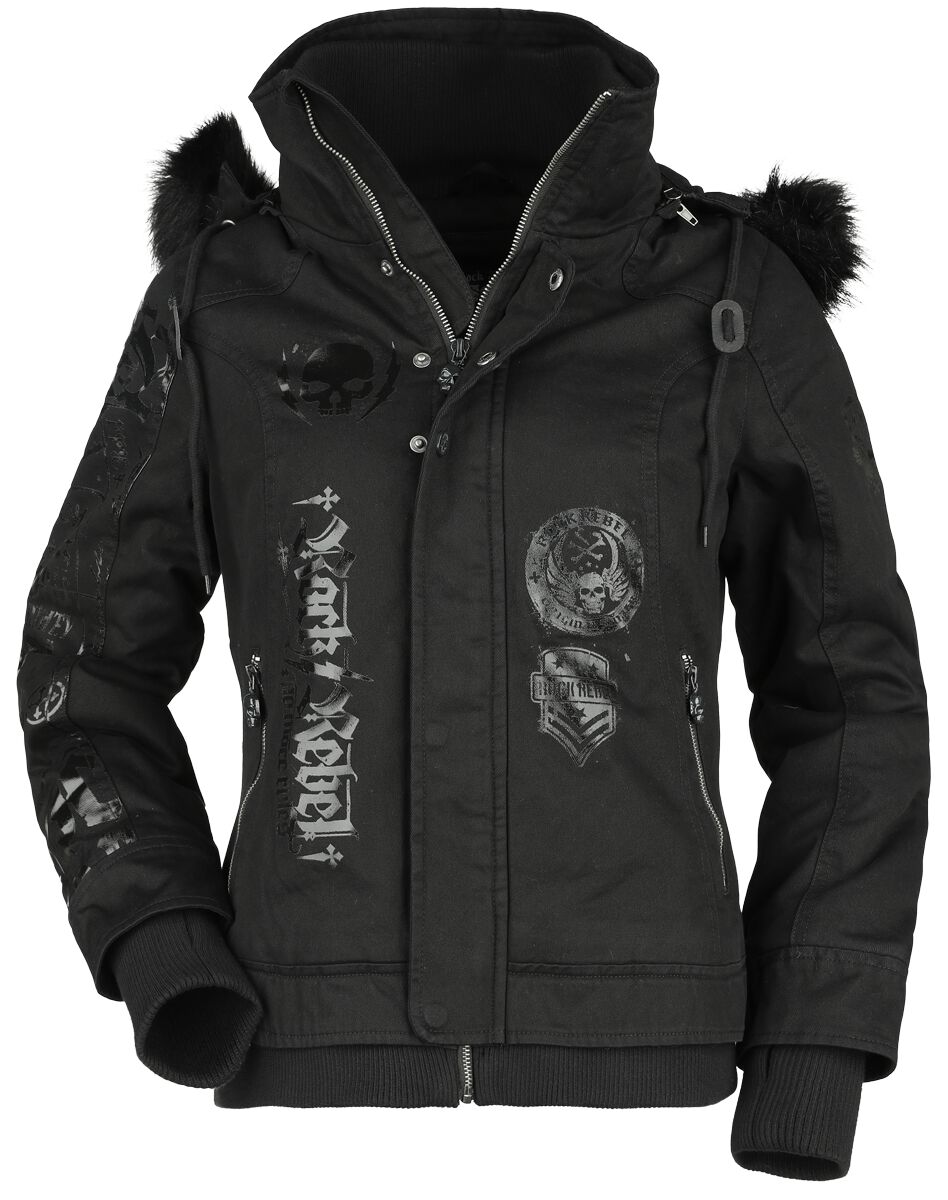Rock Rebel by EMP - Rock Winterjacke - Winter Jacket With Shiny Prints - S bis XXL - für Damen - Größe S - schwarz von Rock Rebel by EMP
