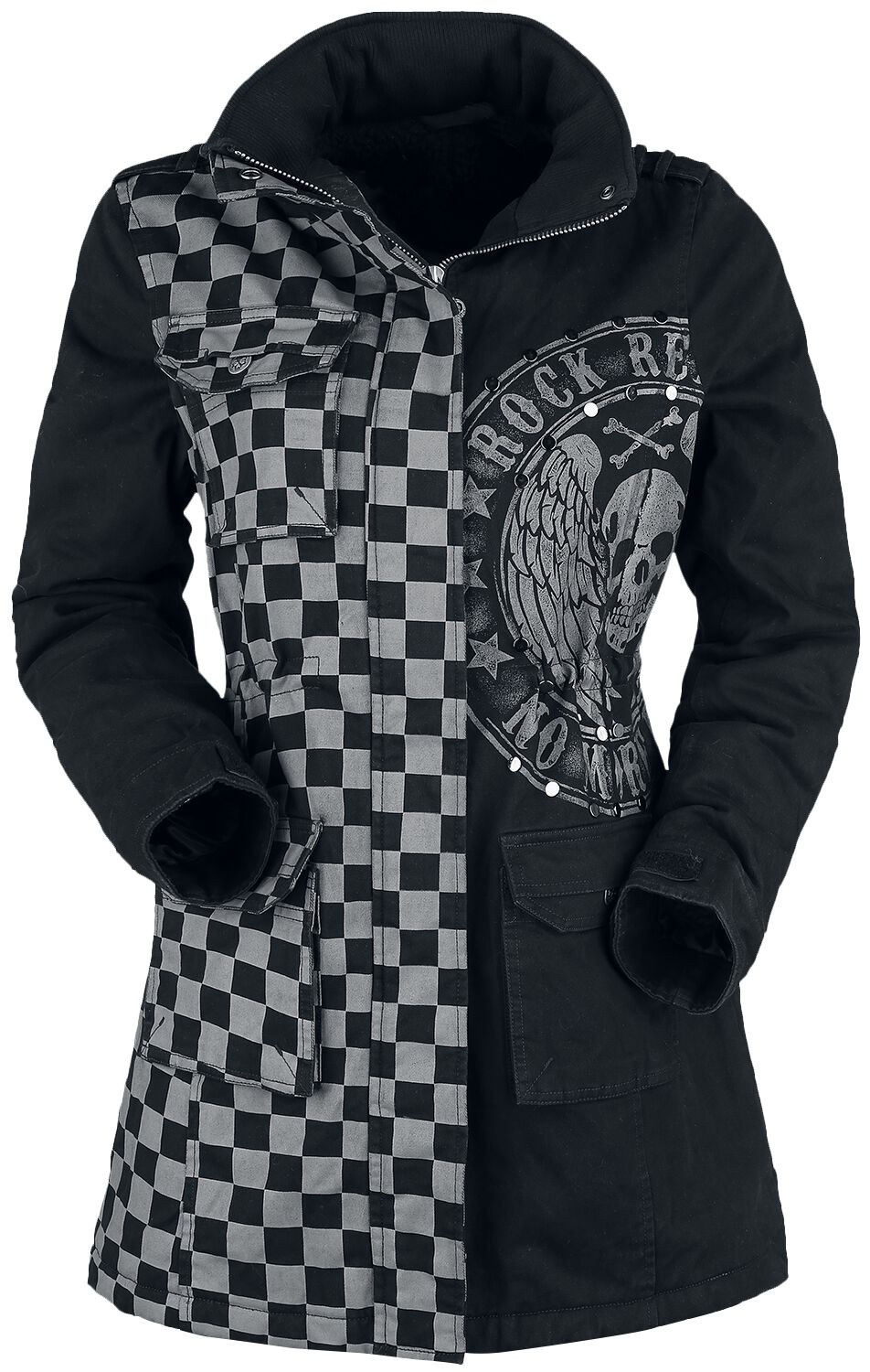 Rock Rebel by EMP - Rock Winterjacke - schwarz/graue Jacke mit Nieten und Print - S bis XXL - für Damen - Größe L - grau/schwarz von Rock Rebel by EMP