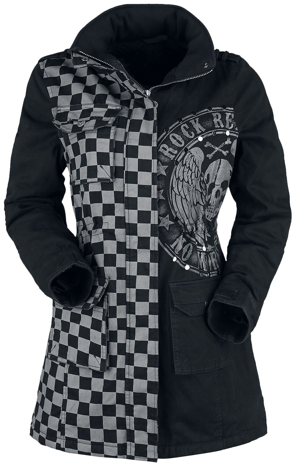 Rock Rebel by EMP - Rock Winterjacke - schwarz/graue Jacke mit Nieten und Print - S bis XXL - für Damen - Größe M - grau/schwarz von Rock Rebel by EMP