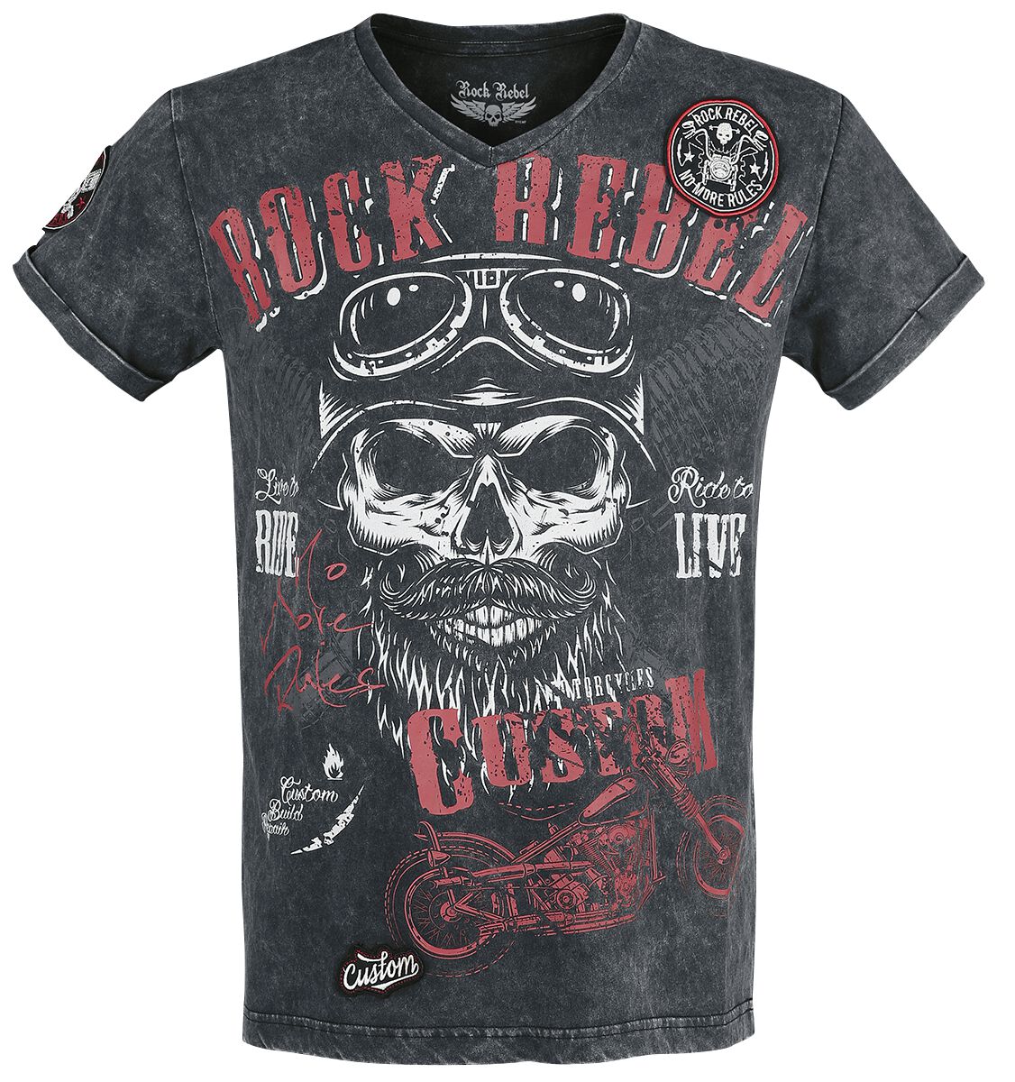 Rock Rebel by EMP Schwarzes T-Shirt mit V-Ausschnitt und Print T-Shirt schwarz in M von Rock Rebel by EMP