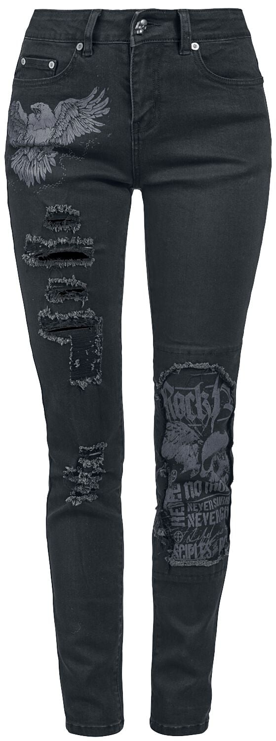 Rock Rebel by EMP Skarlett - Jeans mit Prints und Rissen Jeans schwarz in W28L30 von Rock Rebel by EMP