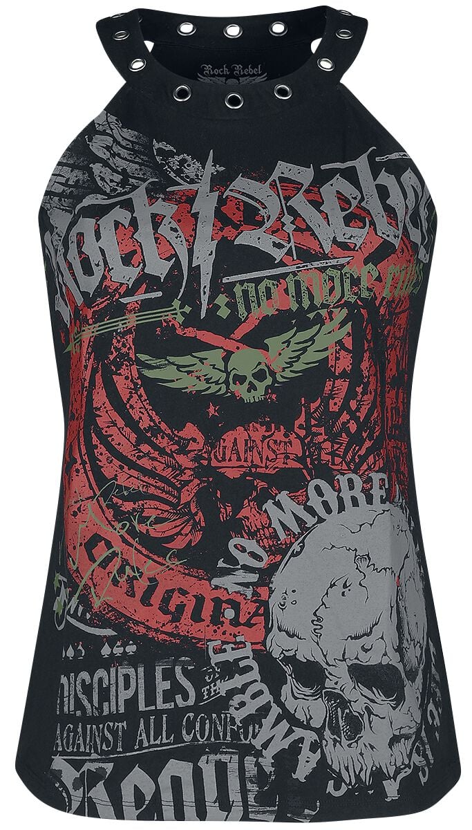 Rock Rebel by EMP Top mit Print und Ösen Rock Rebel Neckholder schwarz in S von Rock Rebel by EMP