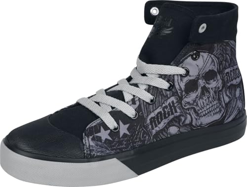 Rock Rebel by EMP Unisex Schwarze High-Sneaker mit seitlichen Old School Cyber Skull-Print EU38 von Rock Rebel by EMP