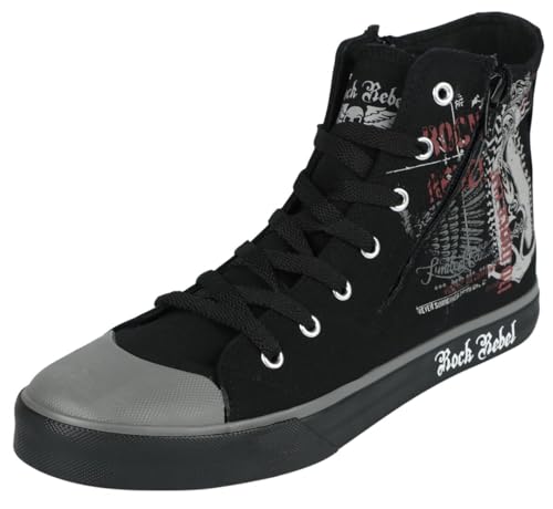 Rock Rebel by EMP Unisex Schwarze Sneaker high mit Prints und seitlichem Reißverschluss EU38 von Rock Rebel by EMP