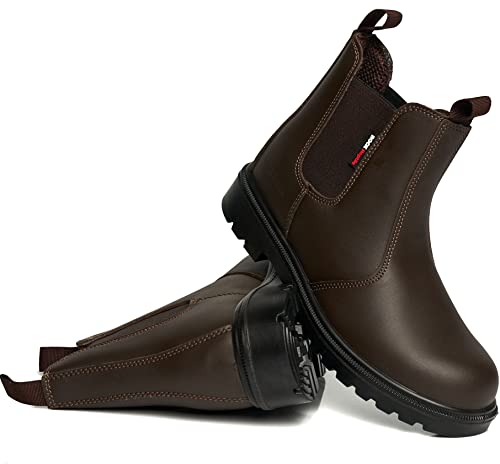 Rock Reptile Herren-Sicherheitsstiefel, Leder, S1P, Doppel-Zwickel, Chelsea-Arbeit, Stahlkappe, wasserdicht, Größe, braun, 40 2/3 EU von Rock Reptile