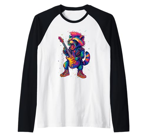 Waschbär Spielen Gitarre Rock'n'Roll -Geschenke für Männer Raglan von Rock Waschbär spielen Gitarre