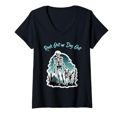 Damen Rocken Sie mit einem schönen Hund T-Shirt mit V-Ausschnitt Damen Rocken Sie mit einem schönen Hund T-Shirt mit V-Ausschnitt von Rock music makes dog looking for a bone
