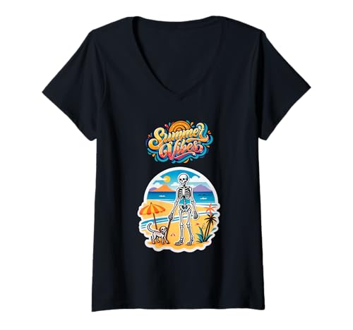 Damen Sommerstimmung bringt deinen Hund zum Rock'n'Roll T-Shirt mit V-Ausschnitt von Rock music makes sunny summer vibes