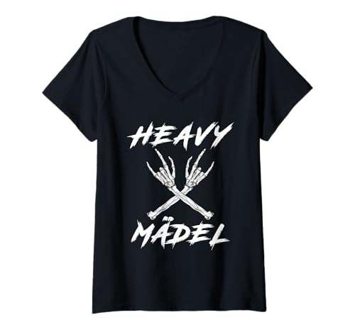 Damen Heavy Mädel Heavy Metal Fan Rock Festival Frauen Hard Rock T-Shirt mit V-Ausschnitt von Rock n Roll Damen und Metal Fan Merch Geschenke