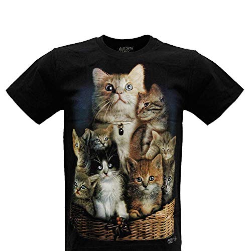 Rock Chang Unisex Damen Herren Shirt aus Baumwolle mit Lichteffektdruck in Dunkel (Basket of Cats GR-657 XL) von Rock