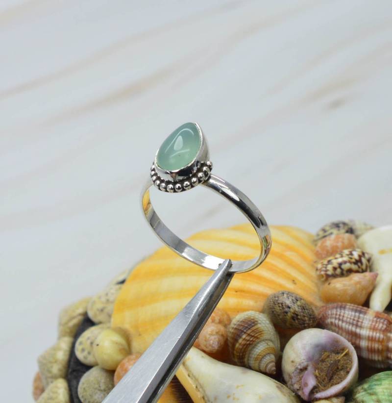 Aqua Chalcedon 925 Sterling Silber Designer Ring - Birnenform Handgemachter März Geburtsstein Weihnachtsgeschenk von Rock925Jewels