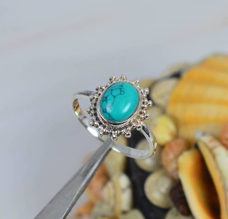 Blauer Türkis 925 Sterling Silber Edelstein Ring ~ Dezember Geburtsstein Handgefertigter Schmuck Oval Form Designer von Rock925Jewels