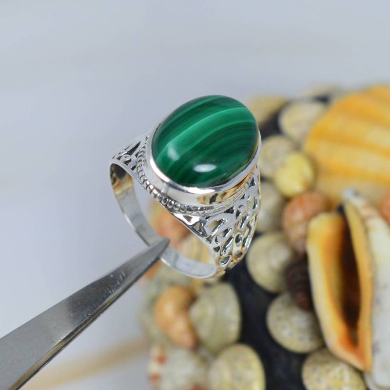 Grüner Malachit 925 Sterling Silber Edelstein Ring ~ Handgemachter Schmuck Designer April Monat Geburtsstein Geschenk Für Jahrestag von Rock925Jewels
