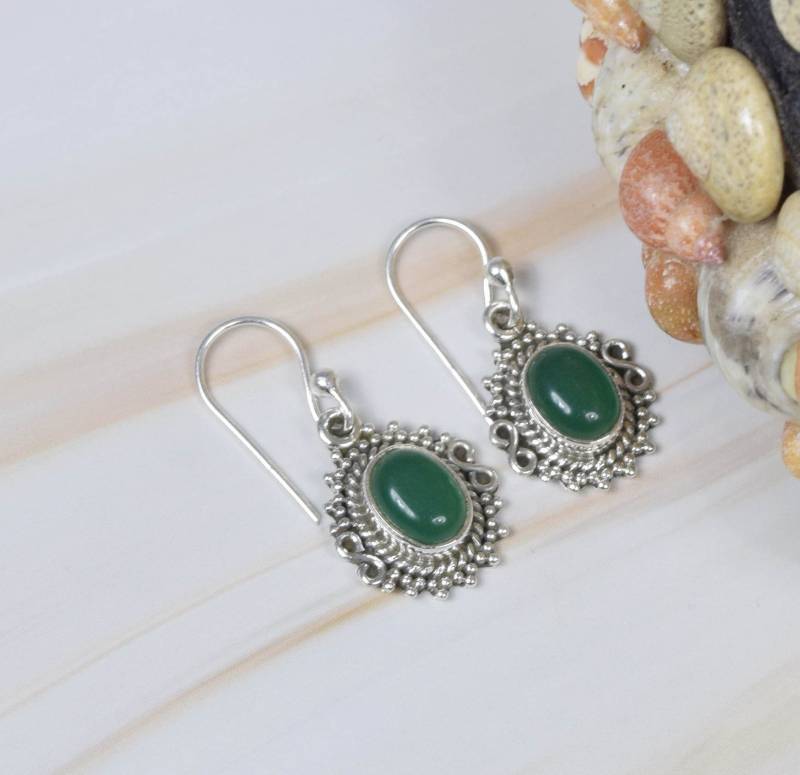 Grüner Onyx 925 Sterling Silber Edelstein Haken Ohrring ~ Designer Ovale Form Handgemachter Schmuck Geschenk Zum Jahrestag von Rock925Jewels