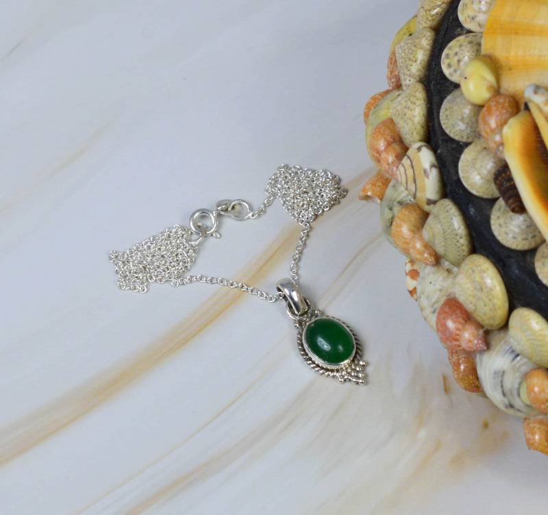 Grüner Onyx 925 Sterling Silber Edelstein Kettenanhänger Mit Oder Ohne Kette ~ Ovaler Anhänger Handgemachter Schmuck Geschenk Zum Jahrestag von Rock925Jewels