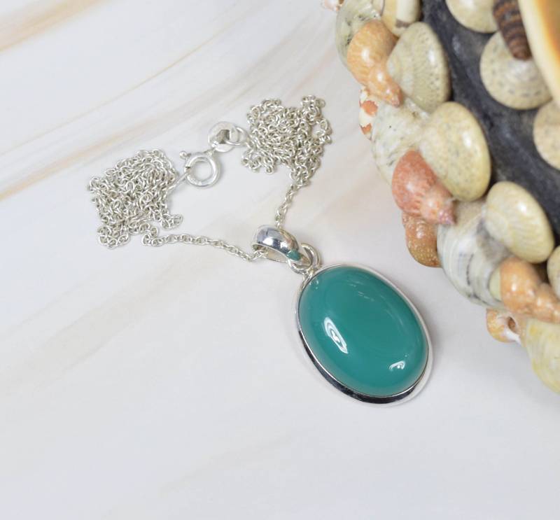 Grüner Onyx 925 Sterling Silber Edelstein Kettenanhänger Mit Oder Ohne Kette ~ Mai Geburtsstein Ovale Form Eleganter Anhänger Geschenk Für von Rock925Jewels