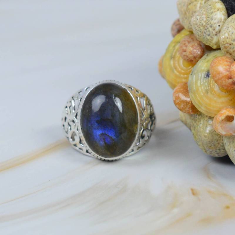 Labradorit 925 Sterling Silber Oval Form Edelstein Ring ~ Handgemachter Schmuck Designer Februar Geburtsstein Geschenk Für Jahrestag von Rock925Jewels