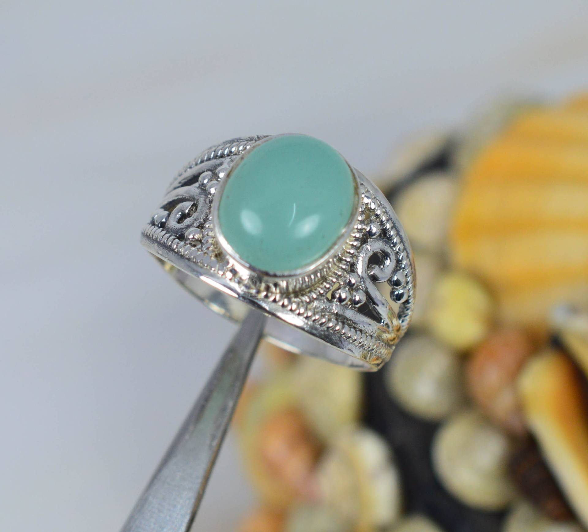 Natürlicher Aqua Chalcedon 925 Sterling Silber Designer Ring - Oval Form Handgemachter Eleganter Weihnachtsgeschenk Natürlicher Aqua Chalcedon 925 Sterling Silber Designer Ring - Oval Form Handgemachter Eleganter Weihnachtsgeschenk von Rock925Jewels