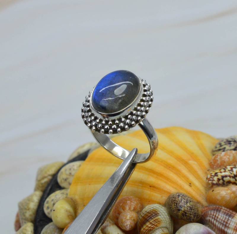 Natürlicher Labradorit 925 Sterling Silber Edelstein Ring ~ Designer Handgemachter Schmuck Ovale Form Naturstein Geschenk Für Jahrestag von Rock925Jewels