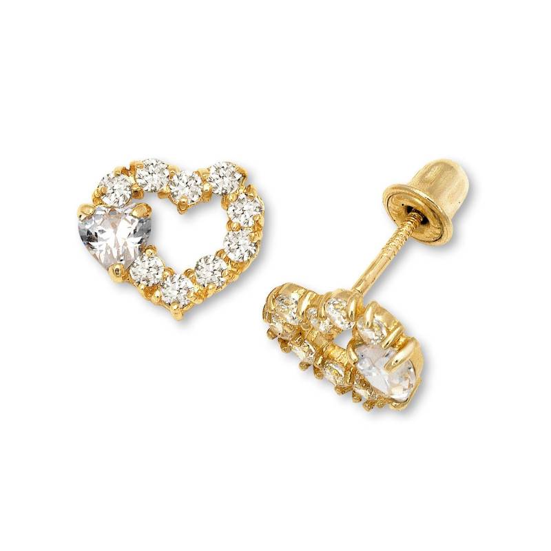 14K Gelb Solid Gold Herzform Screw Back Ohrringe Set Mit Geburtssteinen Cz - 7mm- Mädchen Kostenloser Versand von RockAStud