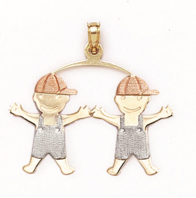 14K Pure Solid 30 X 20 Mm Twin Boy Anhänger Charms. "Kleine Zwillinge "Junge" Halskette." Baby-Jungen-Halskette. Junge Anhänger. Charm. . 210 von RockAStud