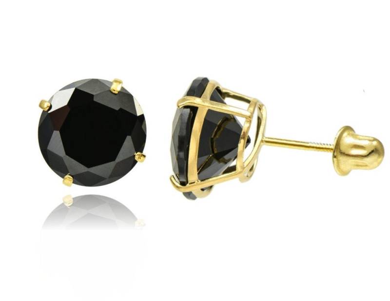 14K Reines Solides Gelb/Weißgold, 4-Korb-Set Mit Rundem Zirkonia-Schliff Und Schwarzen Ohrsteckern | Mehrere Größen Erhältlich von RockAStud