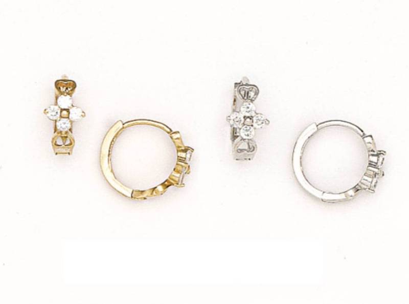 14K Reines Solides Gelb/Weißgold, Huggies Flower Fancy Mit Diamant Cz von RockAStud