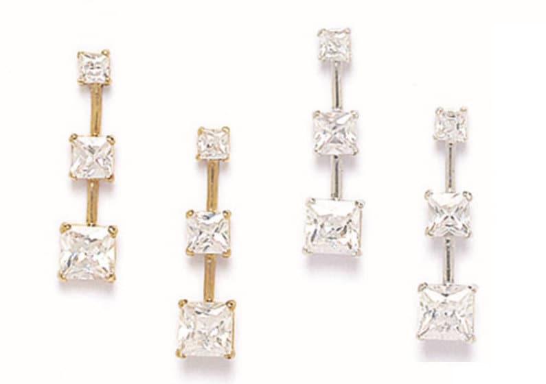 14K Pure Solid Gelb/Weiß Gold Push Backs Dangle Princess Cut Fancy Ohrringe Set.dangle Earrings.free Shipping. Brautjungfer Geschenke. Pe118P28 von RockAStud