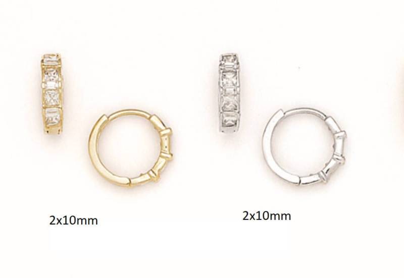 14K Pure Solid Gelb/Weißgold Runde Huggie Einreihig Mit Princess Cut Fancy Ohrringe, Die Cubic Zirkonia 2 X 10 Mm Rh41 Besetzt Sind von RockAStud