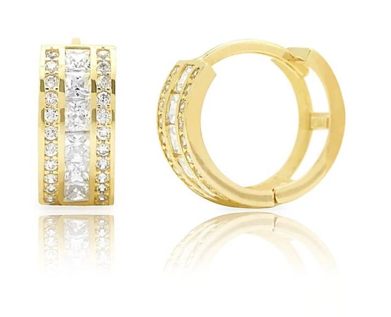 14K Pure Solid Gold Dreireihig Phantasie Huggie Ohrringe | Runde Und Princess Cut 3 Reihige Creolen 5 X 12mm Kostenloser Versand von RockAStud