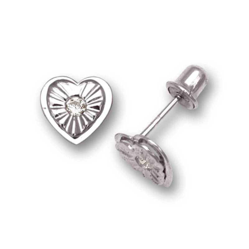 14K Pure Solid Weiß Gold Herz Form Screw Zurück Ohrstecker Set Mit/Rubin Rosa Cz 6mm Mädchen Ohrringe Kostenloser Versand von RockAStud