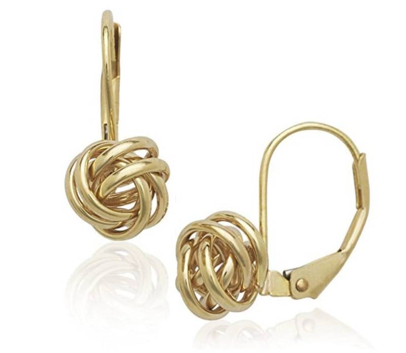 14K Reines Weiß/Gelbgold Love Knot Baumeln Tropfen Ohrringe | In Mehreren Größen Erhältlich von RockAStud