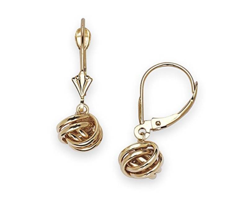 14K Reiner Weiß/Gelbgold Love Knot Baumeln Tropfen Ohrringe | Erhältlich in Mehreren Größen # S97050 von RockAStud